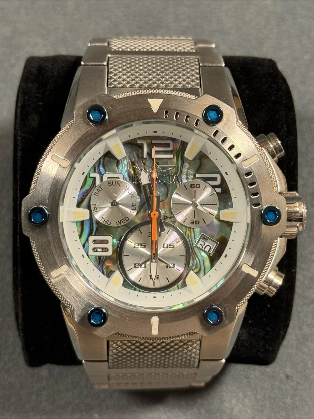 Invicta 25497 Speedway Viper Silver Watch Iridescent Abalone Dial Blue Accents